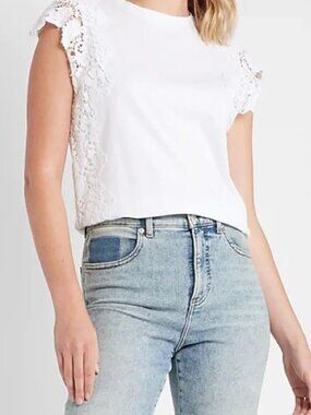 Express White Lace-Trim Tank Top